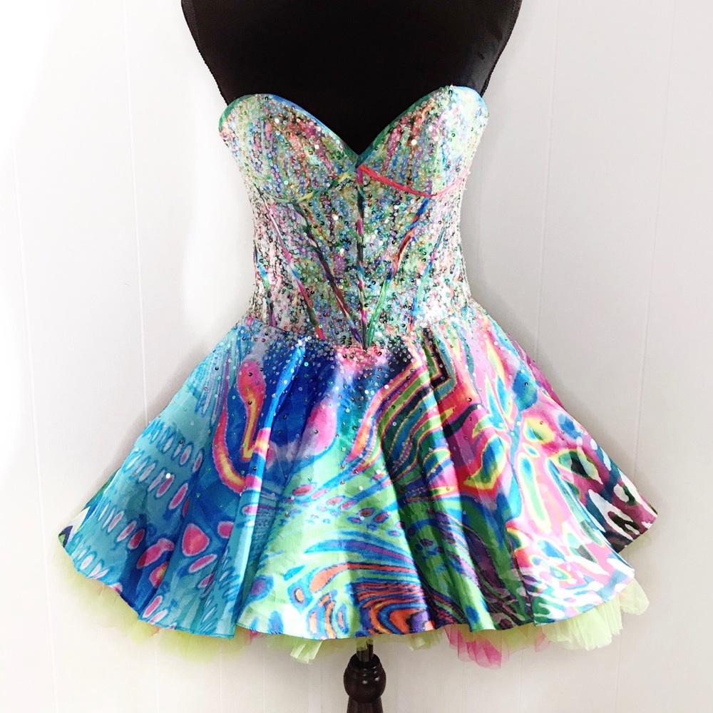 JOVANI Mini Multi Color Prom Party Dress
